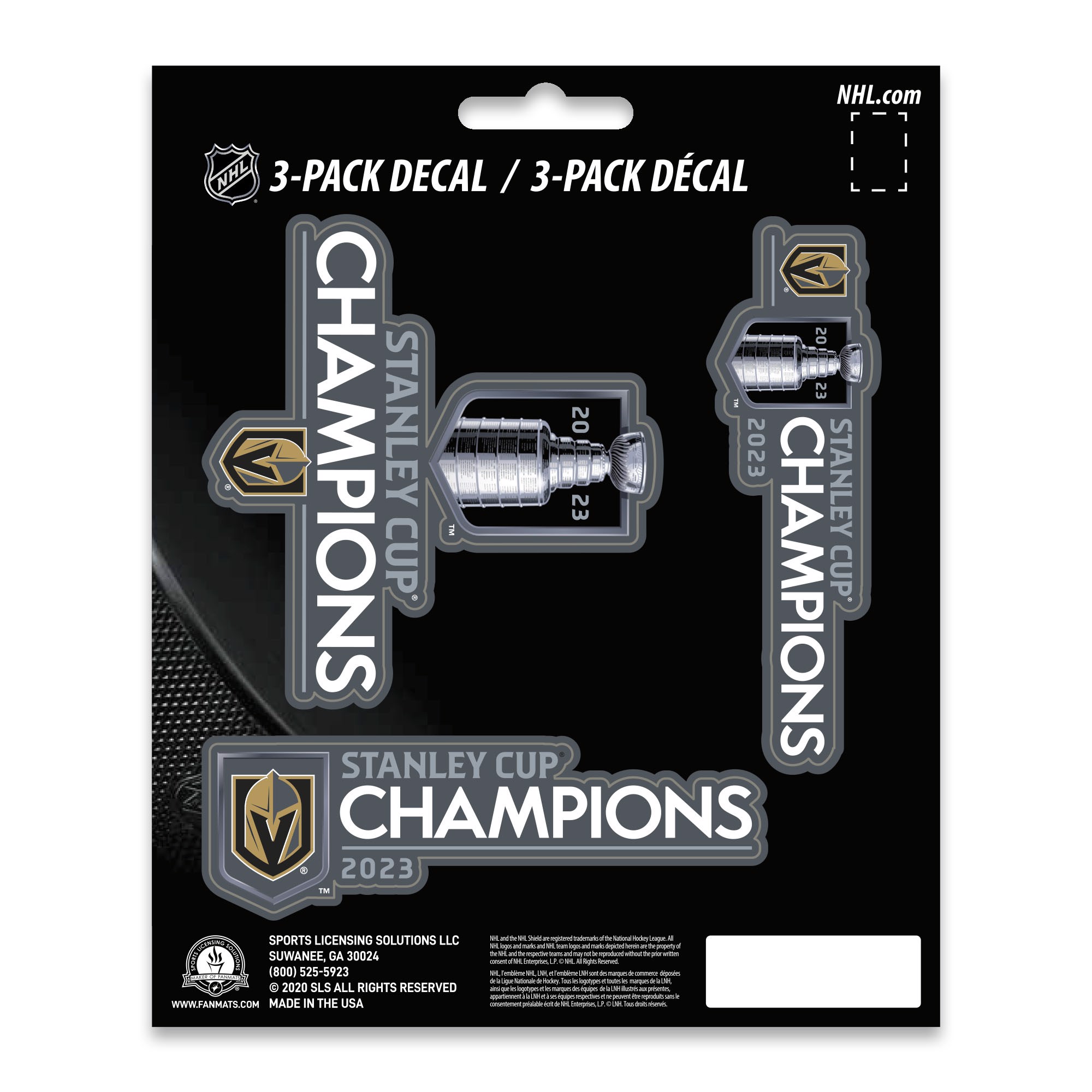 Fanmats Vegas Golden Knights 2023 Stanley Cup Champions 3 Piece Decal Sticker Set 